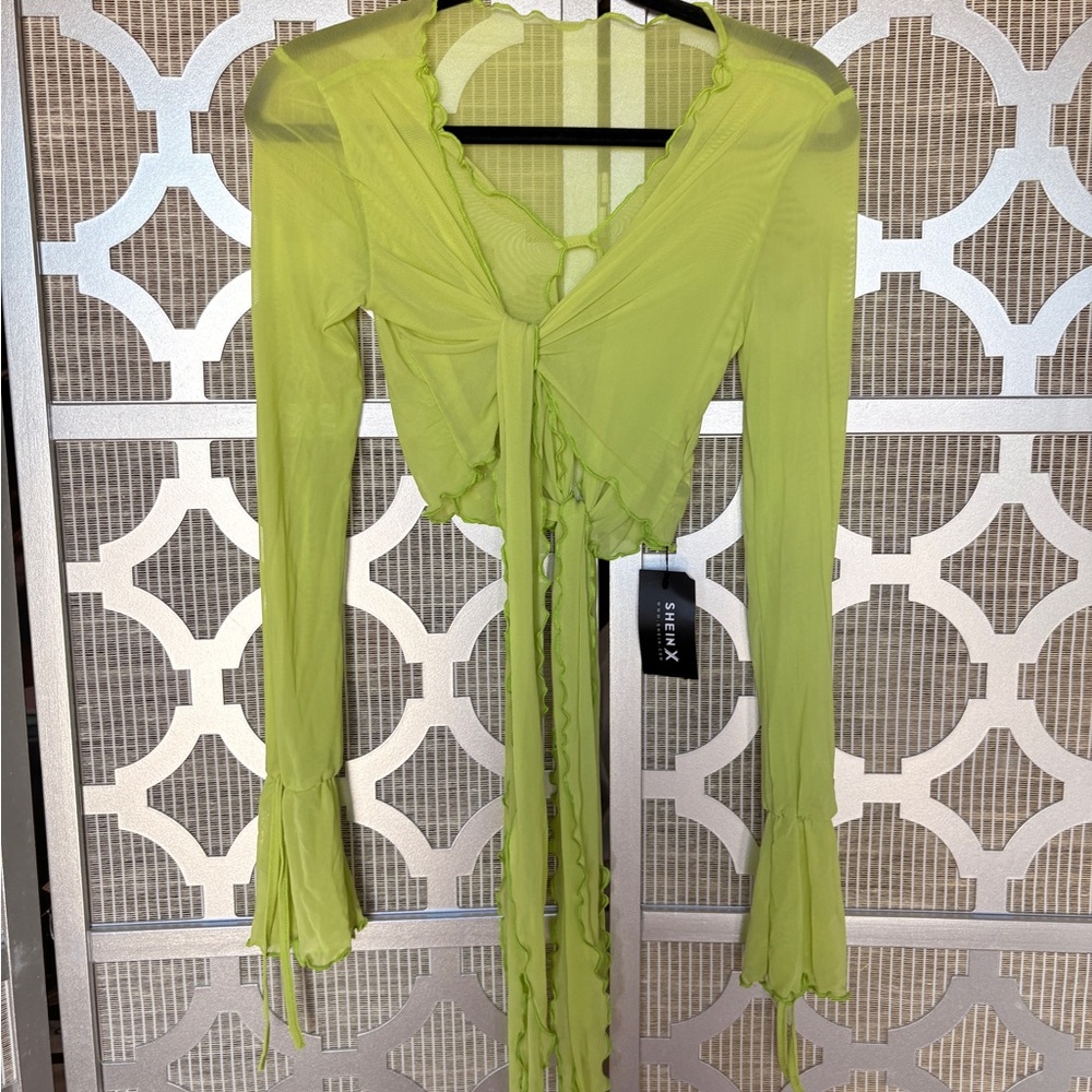NWT SHEIN Lime Green Tie-Front Top